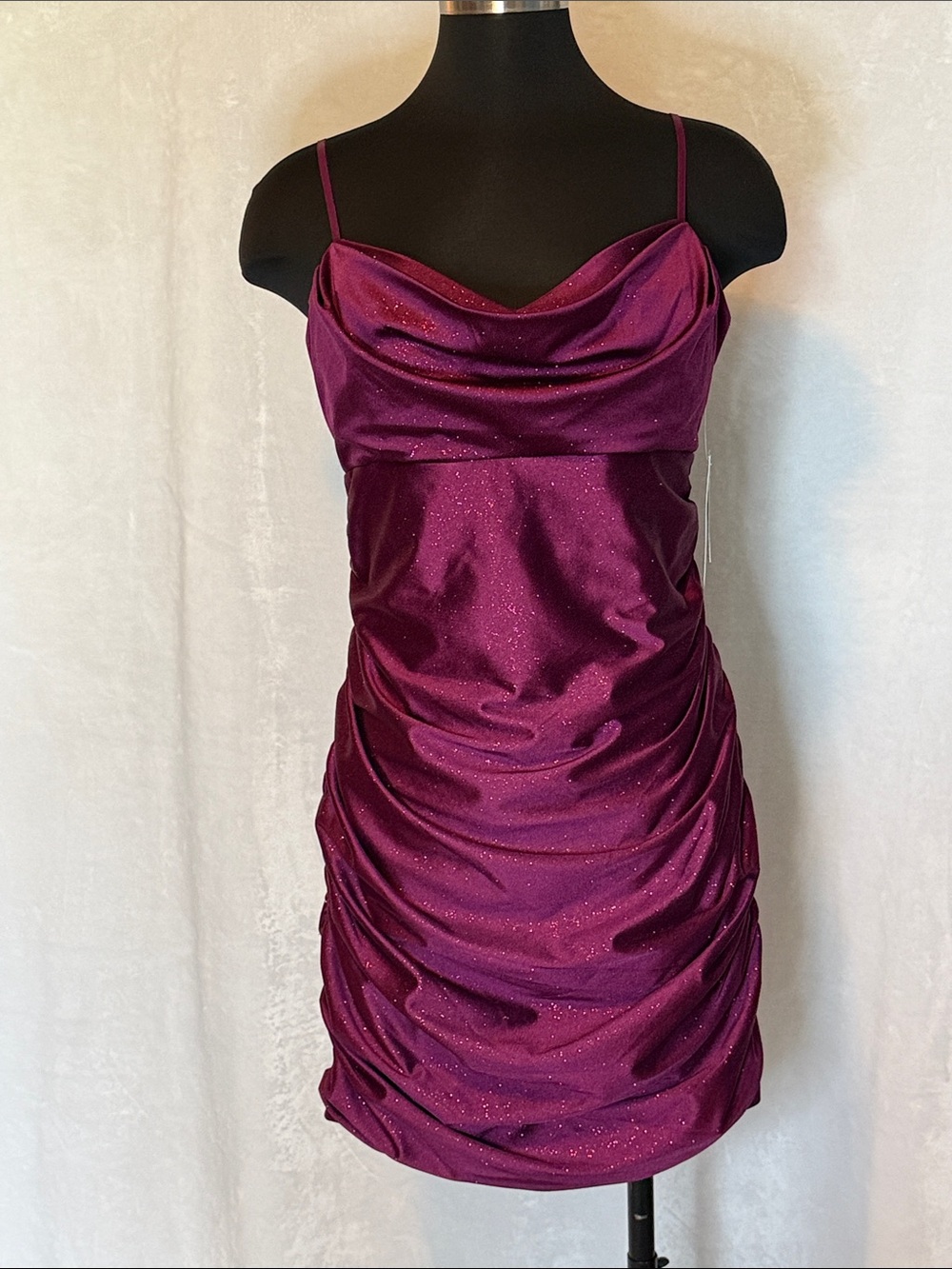 Adjustable strap Cowl Neck Ruched Party Dress in Plum